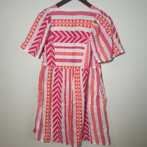 Old Navy Mini Dress Women XS Pink Orange Geometric Print Flutter Sleeve V-Neck - Picture 2 of 4